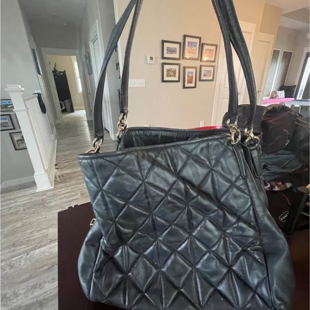Elegant Black Quilted Tote Bag